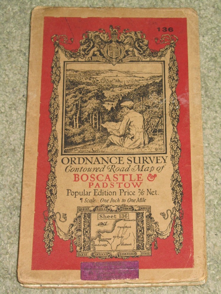 Ordnance Survey 1″ Popular edition: Sheet 136 Boscastle & Padstow; 1928 on cloth