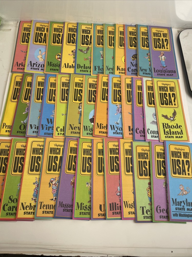 Vintage Highlights Which Way USA? Lot of 36 State Maps Home Schooling Kids Map
