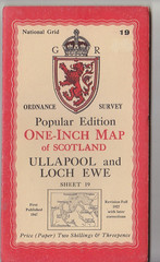 Ordnance Survey Map One Inch Scottish Popular Editon Sheet 19 Ullapool, Loch Ewe