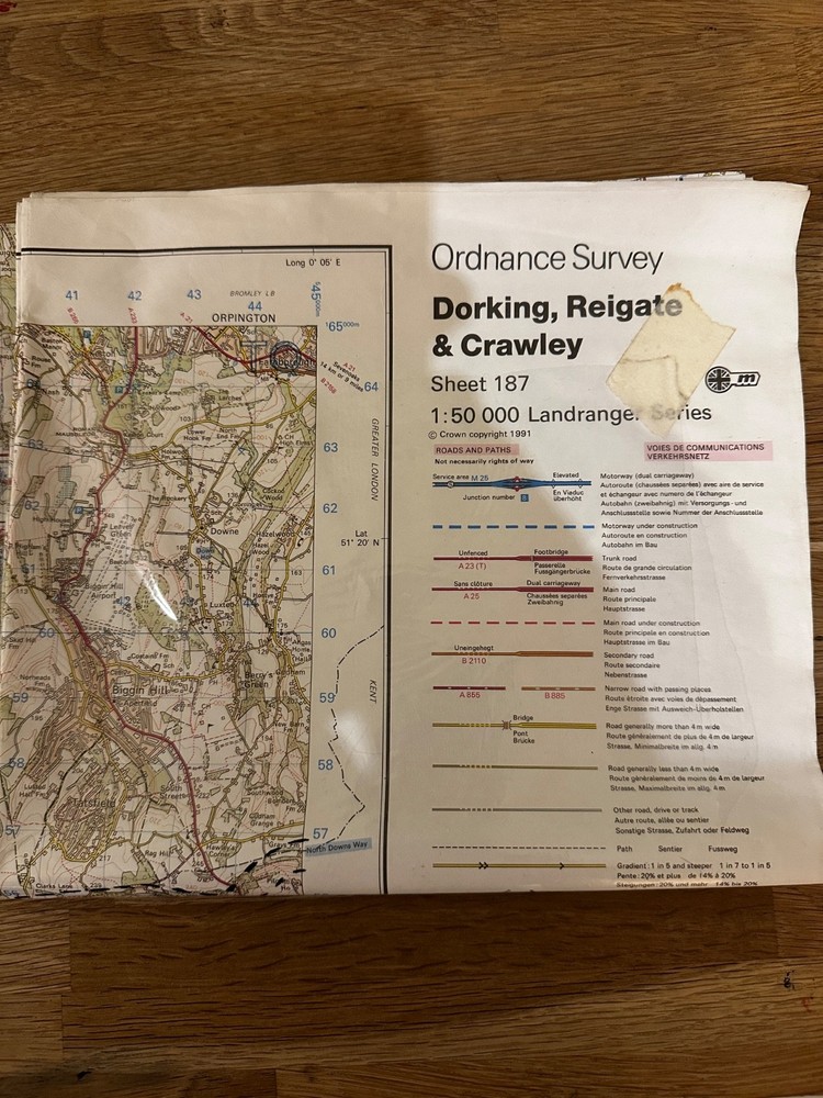 Dorking Reigate and Crawley – OS Landranger 187 – Fold Out Map