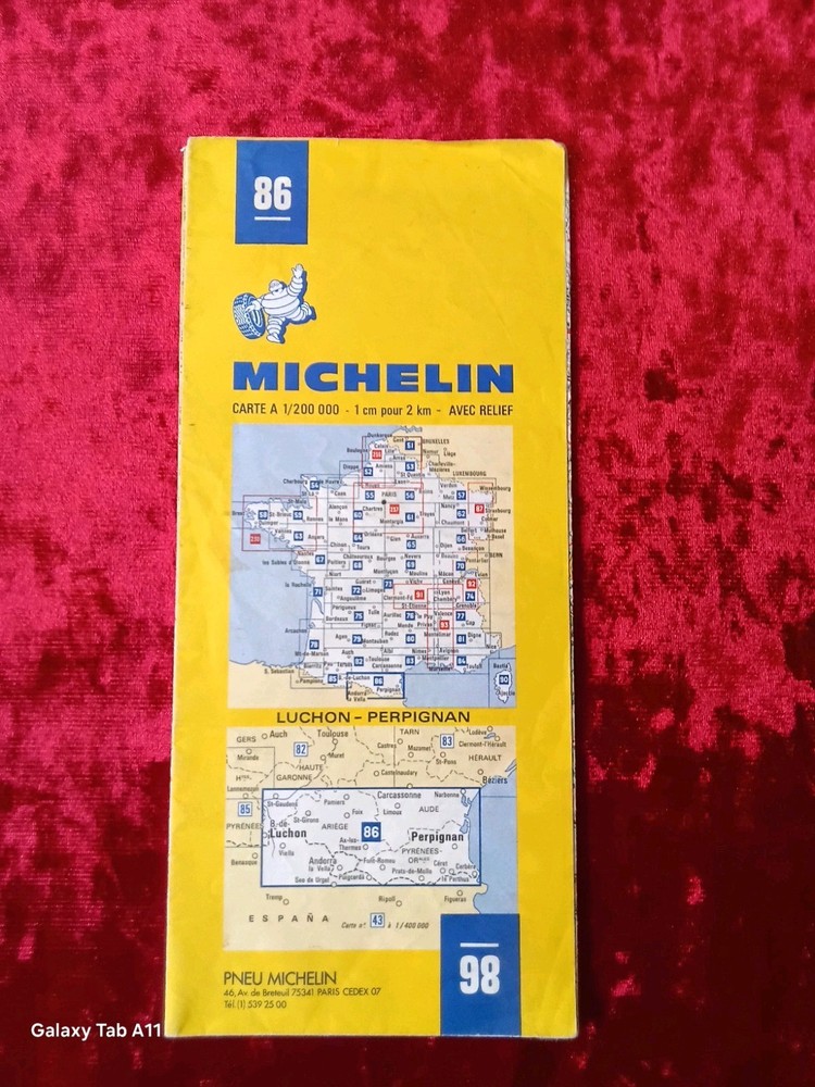 Vintage Michelin Map No.86 Luchon Perpignan France Road Travel Map 1980s France