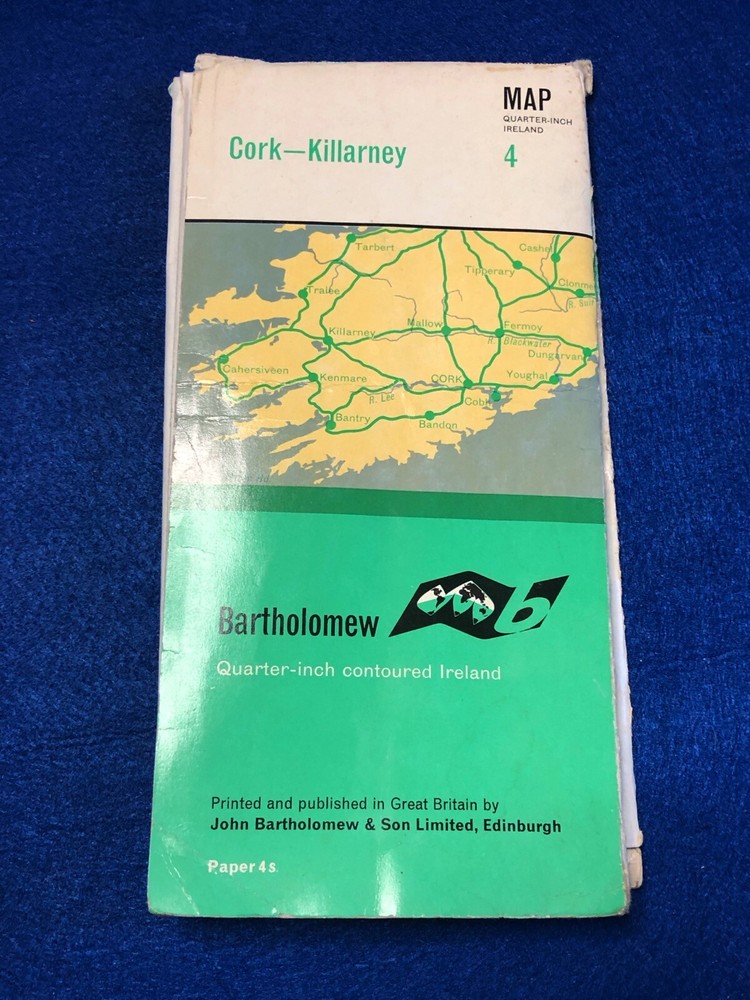 Vintage Map – Bartholomew – Cork-Killarney, Ireland – 1966