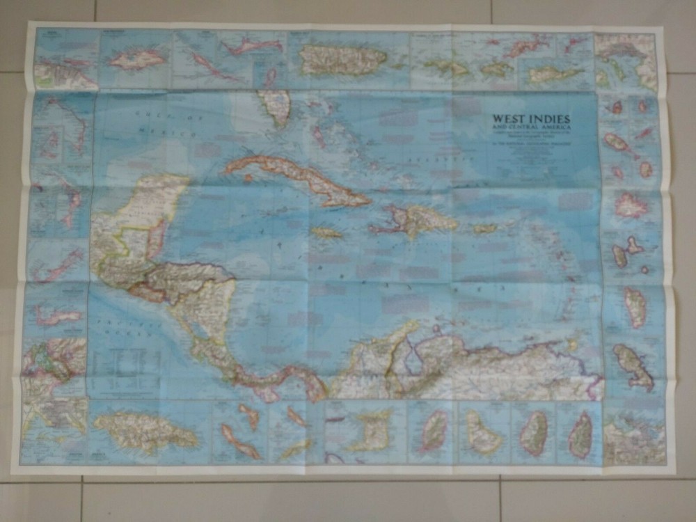 National Geographic Map January 1970 West Indies & Central America Folded Paper