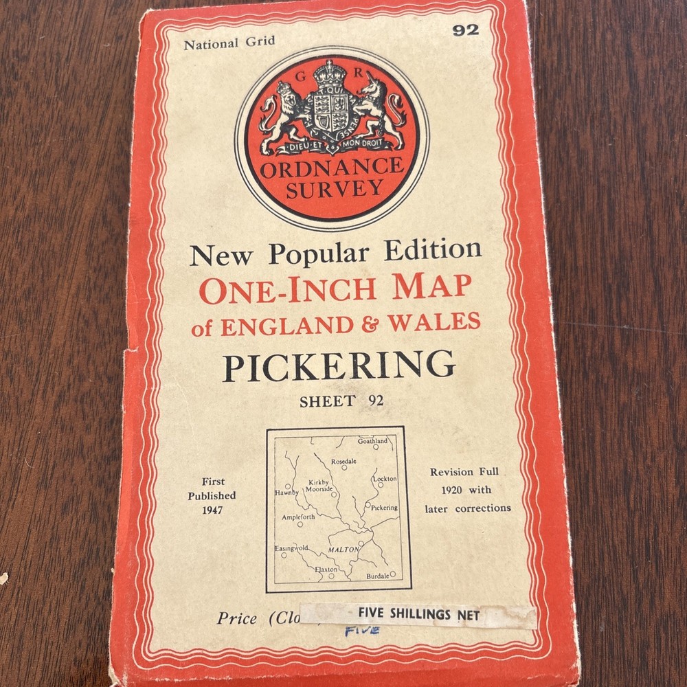 Vintage Ordnance Survey Map Sheet 92 Pickering New Popular Edition Cloth Backed