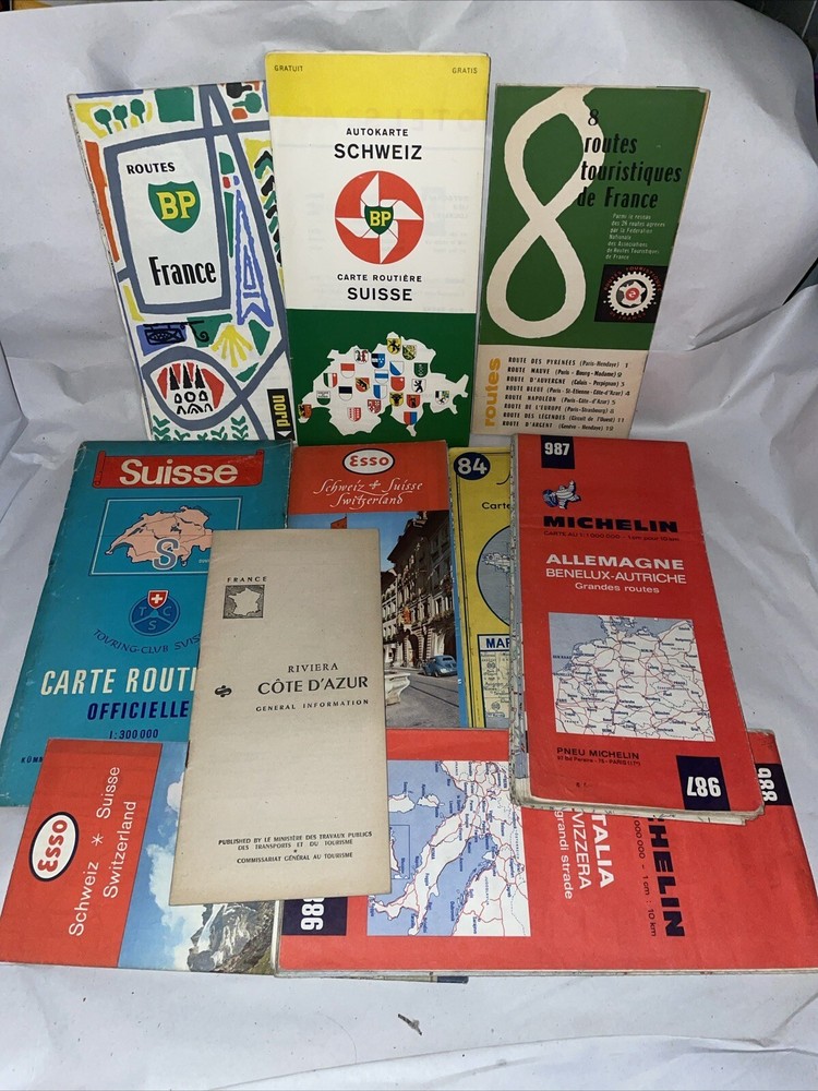 Lot Of 10 Vintage C. 1970s 80s Mostly Europe Travel Maps, Esso, BP Ect