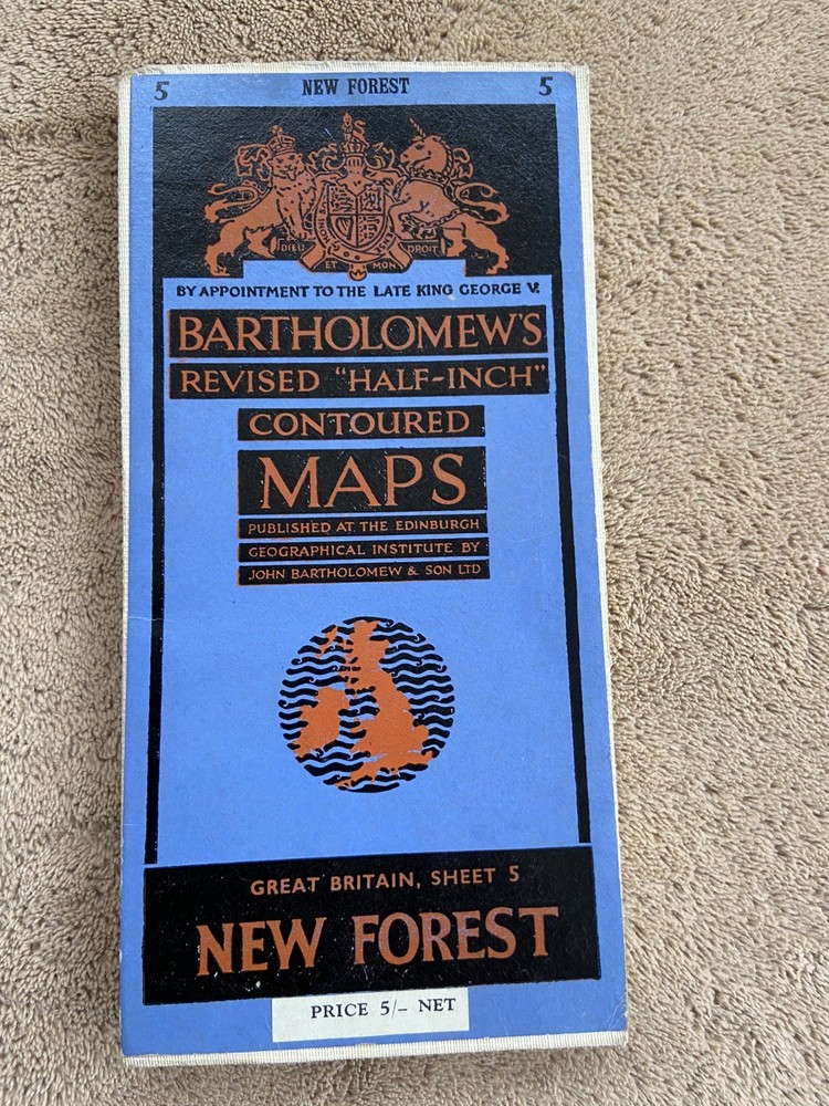 Vintage Bartholomew’s Half Inch Cloth Map, Sheet 5, New Forest.