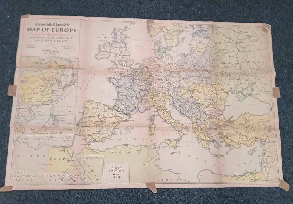 News Chronicle Map Of Europe And Med First Edition May 1939
