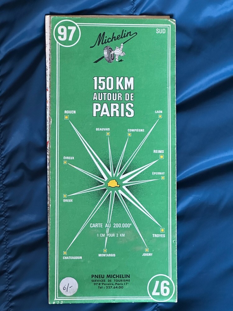 Vintage Carte Michelin Paper Map.no 97, 150km Autour De Paris, 1967