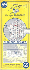 France: Michelin map 59 St Brieuc – Rennes, scale 1:200,000. 1958 Edition