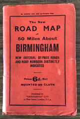 Vintage 1960s road map, 50 miles about Birmingham, Geographia, cloth backed