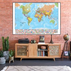Map of the World Educational Map with Flags Poster Print Decor 2X3FT 1.5X 2.4FT