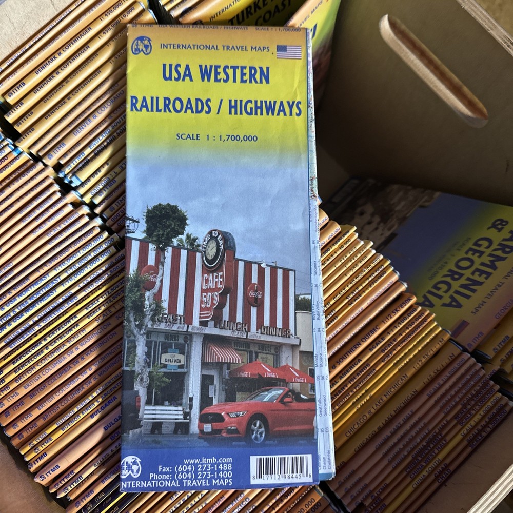 USA WESTERN RAILROADS AND HIGHWAYS TRAVEL REFERENCE MAP By Itmb Publishing Ltd
