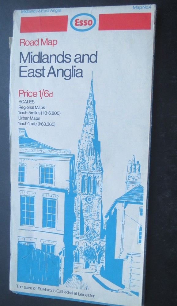 Esso Road Map No. 5 “Midlands and East Anglia” published 1969
