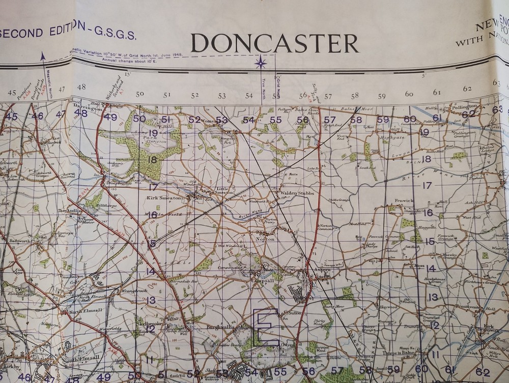 Vintage Second World War 1951 Ordnance Survey Map – Doncaster, WWII Map