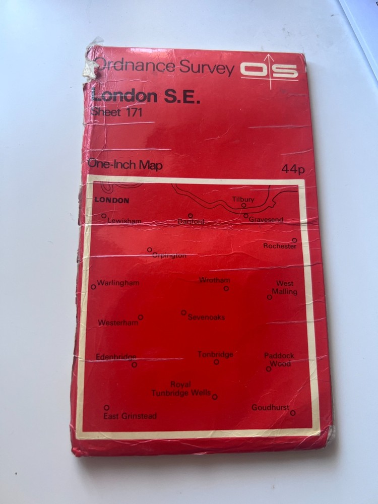 VINTAGE Ordnance Survey One-Inch Map, Sheet 171: London S.E. (1970s). Delicate.