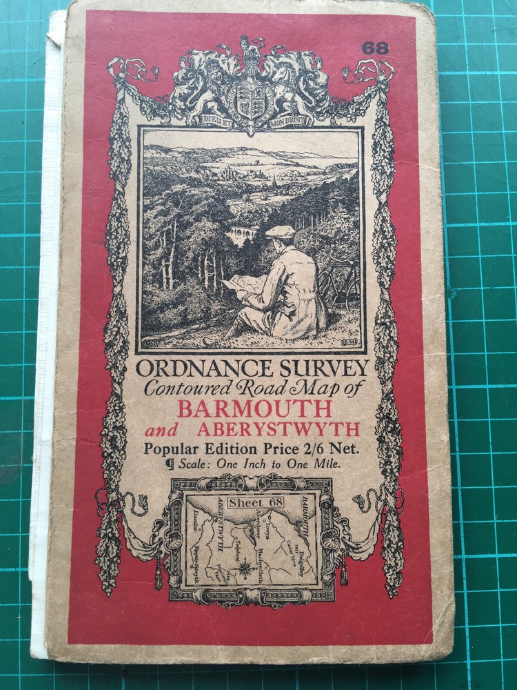 ORDNANCE SURVEY CONTOUR ROAD MAP OF BARMOUTH & ABERYSTWYTH SHEET 68 c1933 VG Cdt