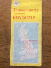 1980 AA Fold Out Wall Map UK GB Throughroutes to & from Newcastle Mancave