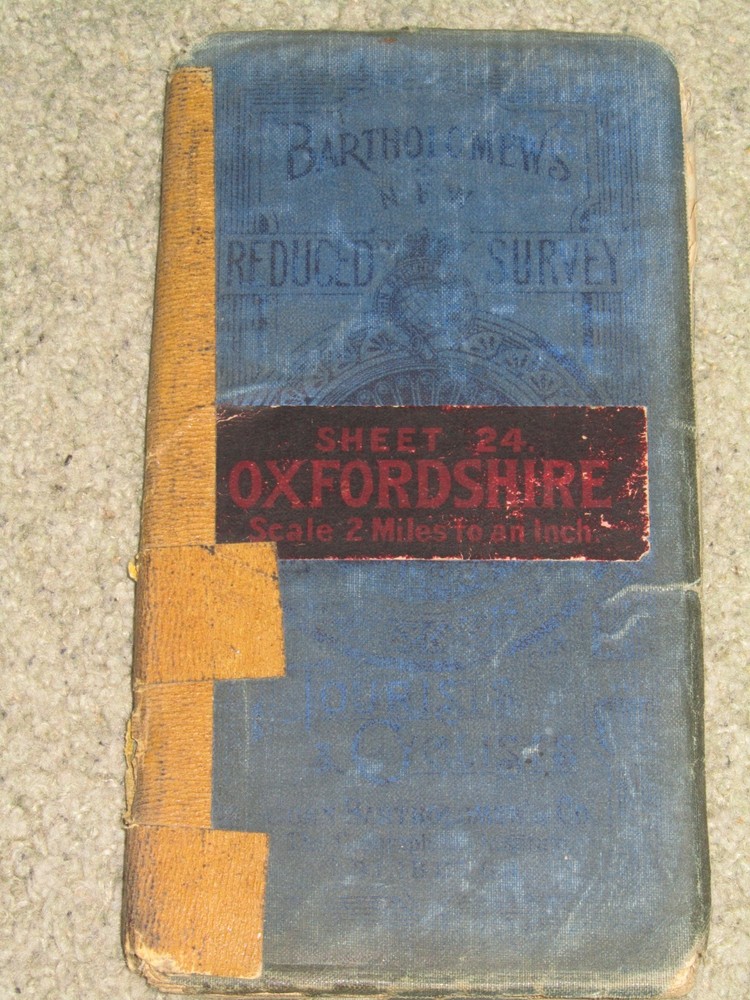 Antique 1904-1920 Bartholomews Reduced Survey Map 24 Oxfordshire – cloth