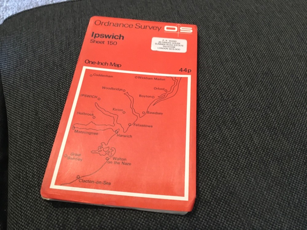 OS ONE INCH RED MAP SHEET 150 IPSWICH cir 1969
