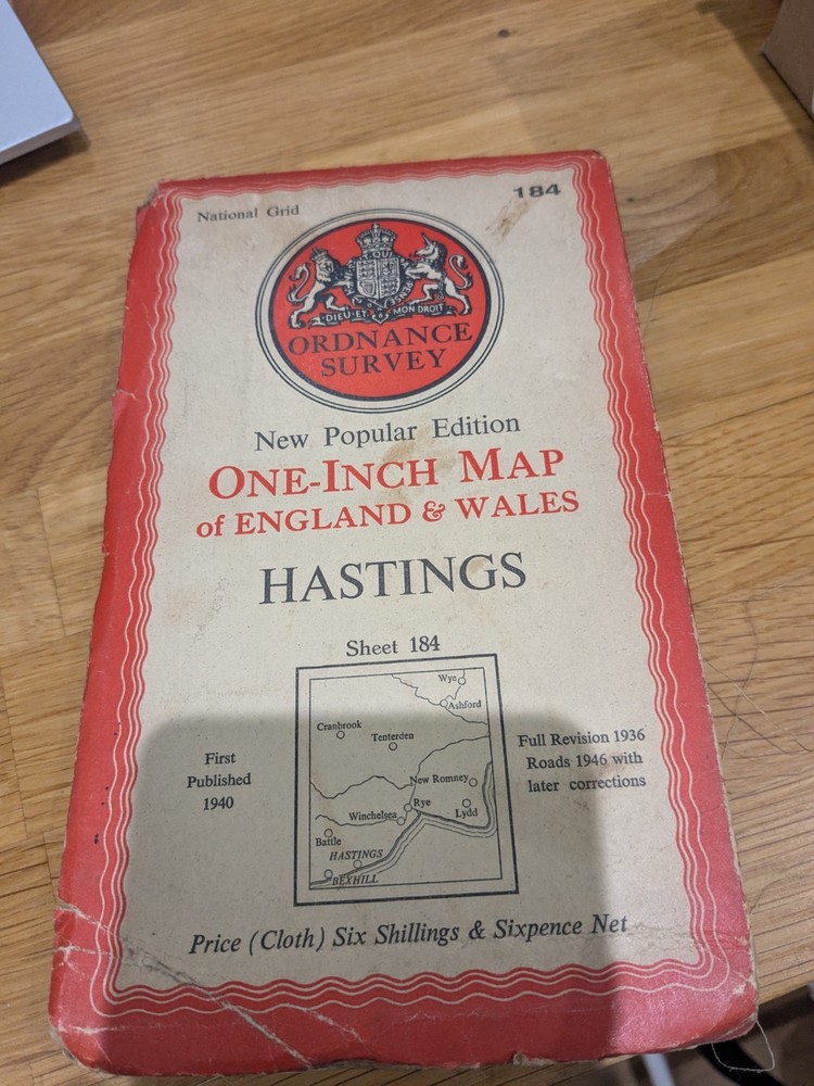 Os Map Vintage 184 Hastings WELL USED