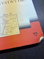 Vintage Ordnance Survey One Inch Map 7th series Cloth Mounted Aberystwyth