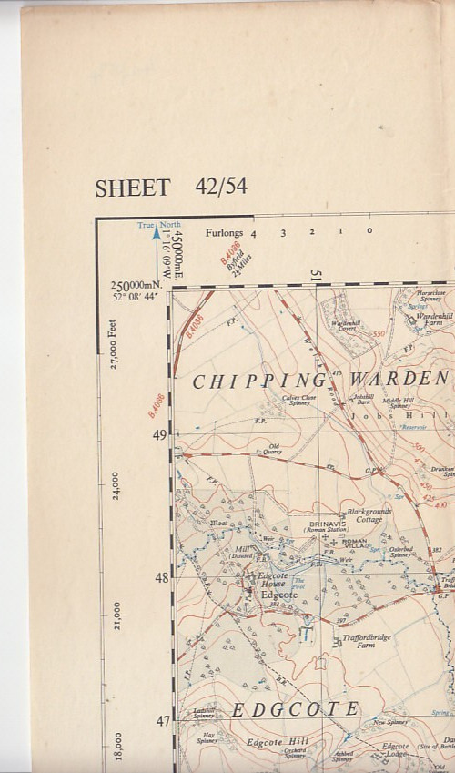 Ordnance Survey 1:25,000 First Series Map Sheet 42/54 (SP54) Culworth