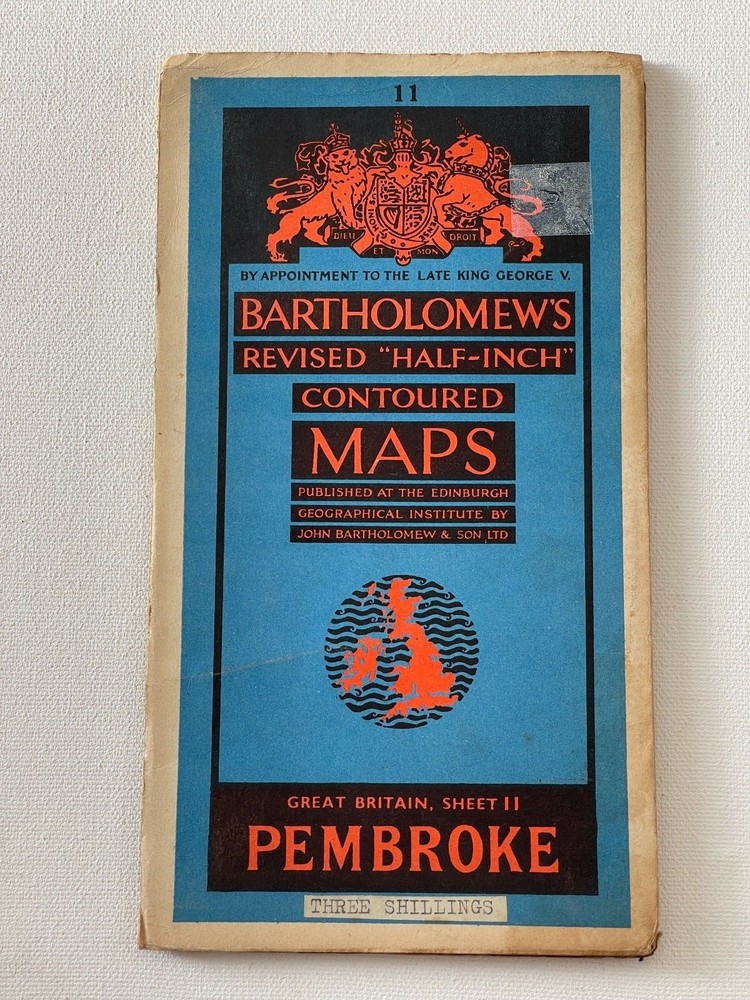Vintage Bartholomew’s Half Inch Paper Map, Sheet 11, Pembroke