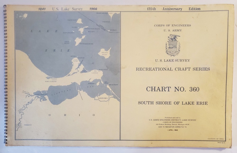 US Army Corps of Engineers Chart No.360 South Shore of Lake Erie Ohio – 1966