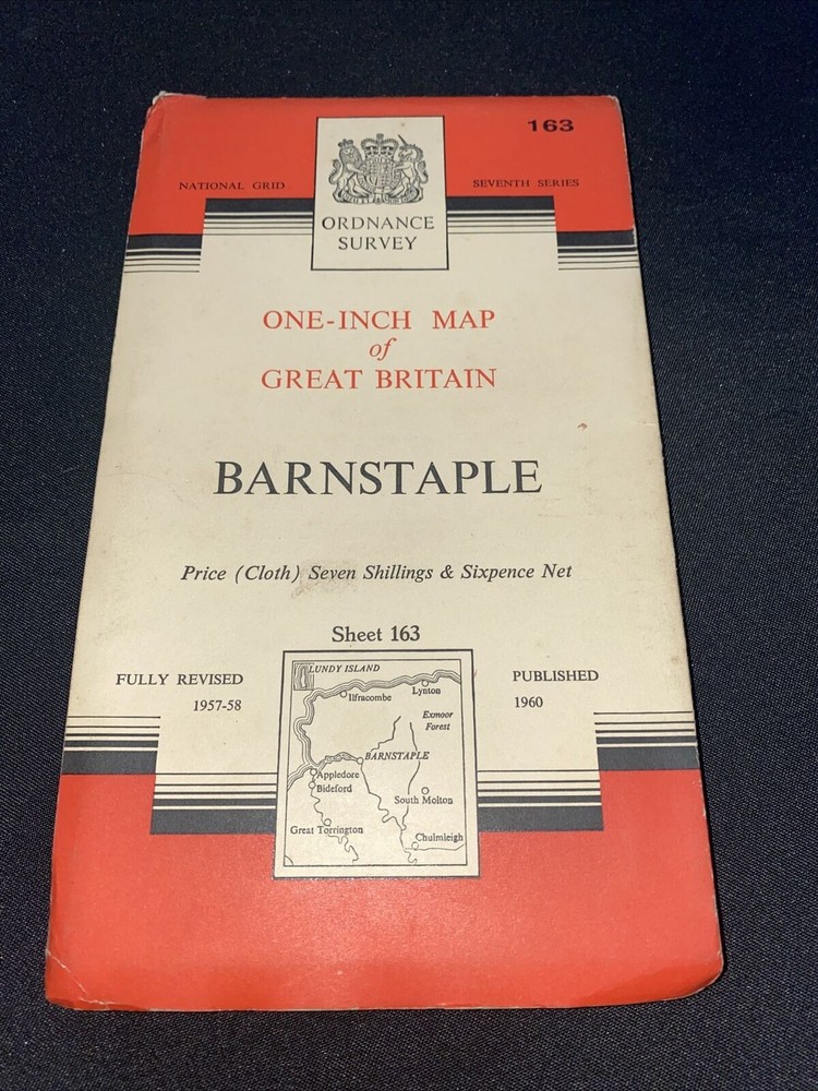 MAP – Ordnance Survey 1 inch 7th Series 1968 – Barnstaple CLOTH #163 (8680)