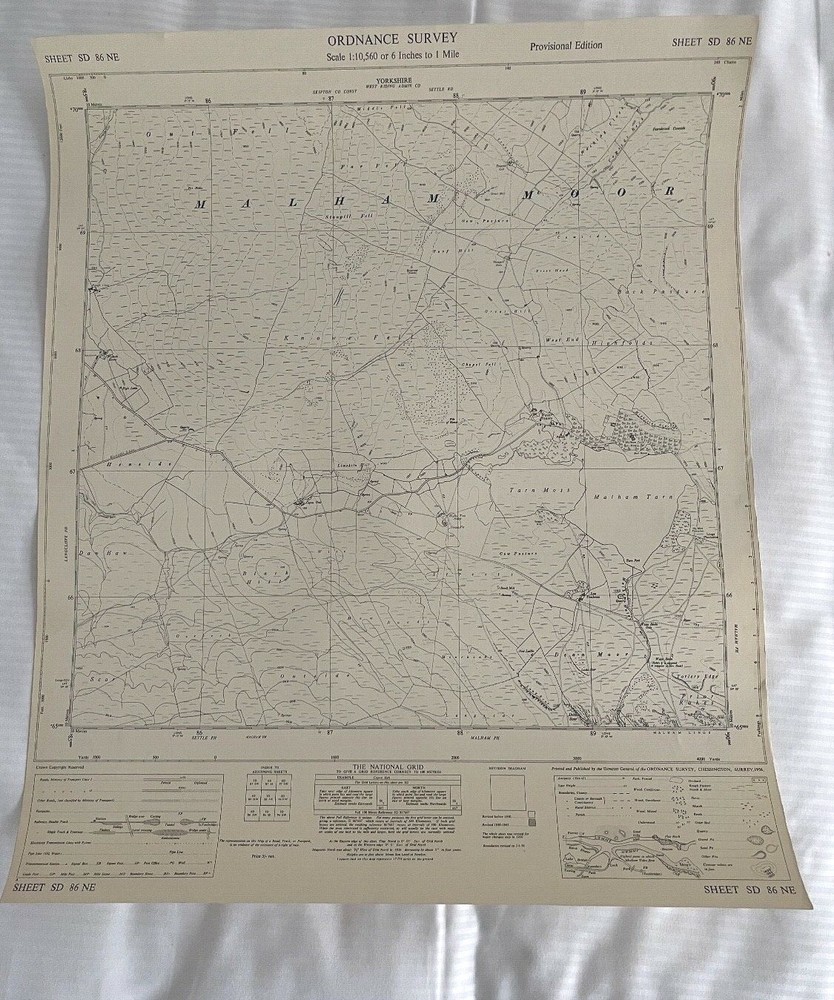 OS, 6 Inch to 1 Mile Map, sheet SD 86 NE, Yorkshire, Malham Moor area, 1956