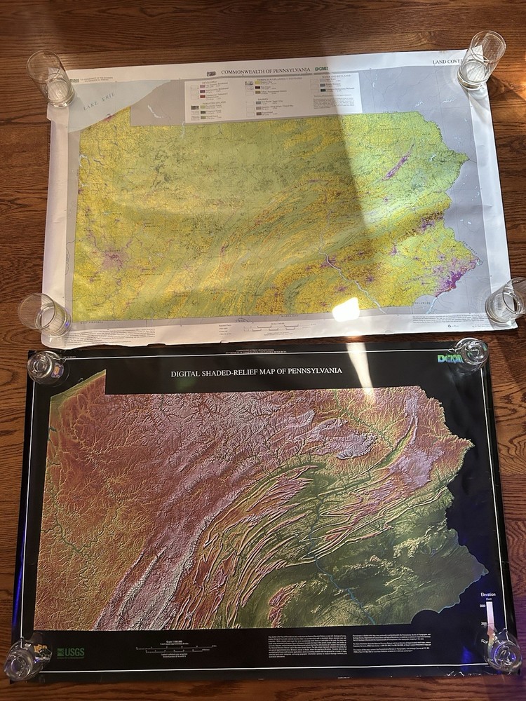 2 Posters Geology Geography PA DCNR USGS Maps Digital Elevation Land Cover 1999