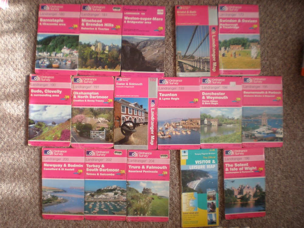 DEVON CORNWALL DORSET SOMERSET LANDRANGER OS ORDNANCE SURVEY MAPS JOB LOT BUNDLE