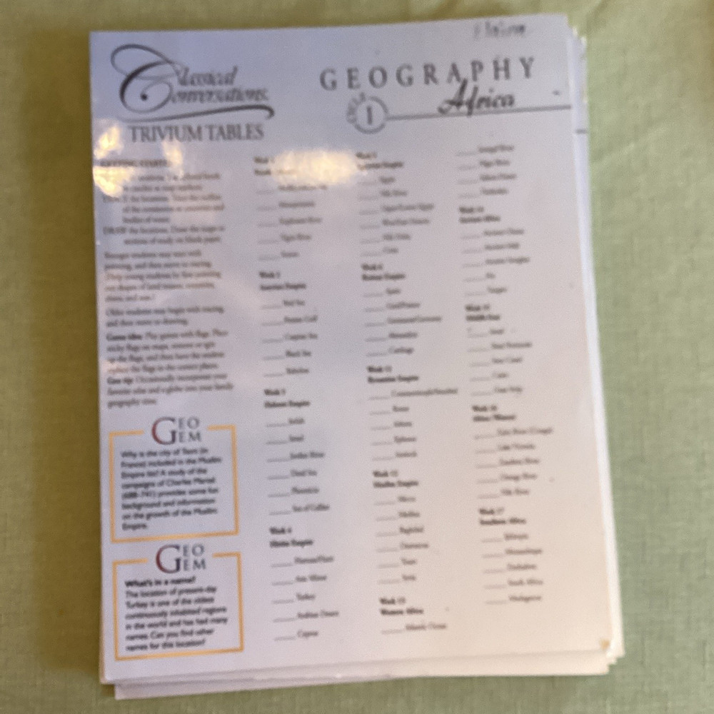 Classical Conversations Trivium Tables Geography Africa Booklet English 2012