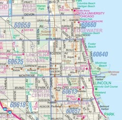 Chicago City Detailed Arterial Wall Map w/Zip Codes *2 Large Sizes*