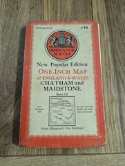OS Ordnance Survey One Inch Paper Map, Chatham & Maidstone, Sheet 172, 1940