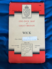OS Ordnance Survey One Inch Cloth Map, of Wick, Sheet 16, 1959
