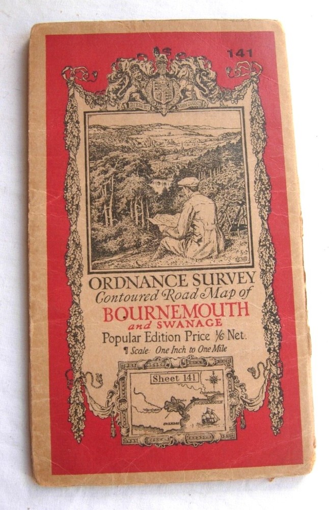 Bournemouth and Swanage 1926 Sheet 141 – 1″: 1 mile Ordnance Survey – vintage