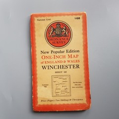 Winchester England Ordnance Survey #168 Map Hiking 1945 foldout Britain vintage