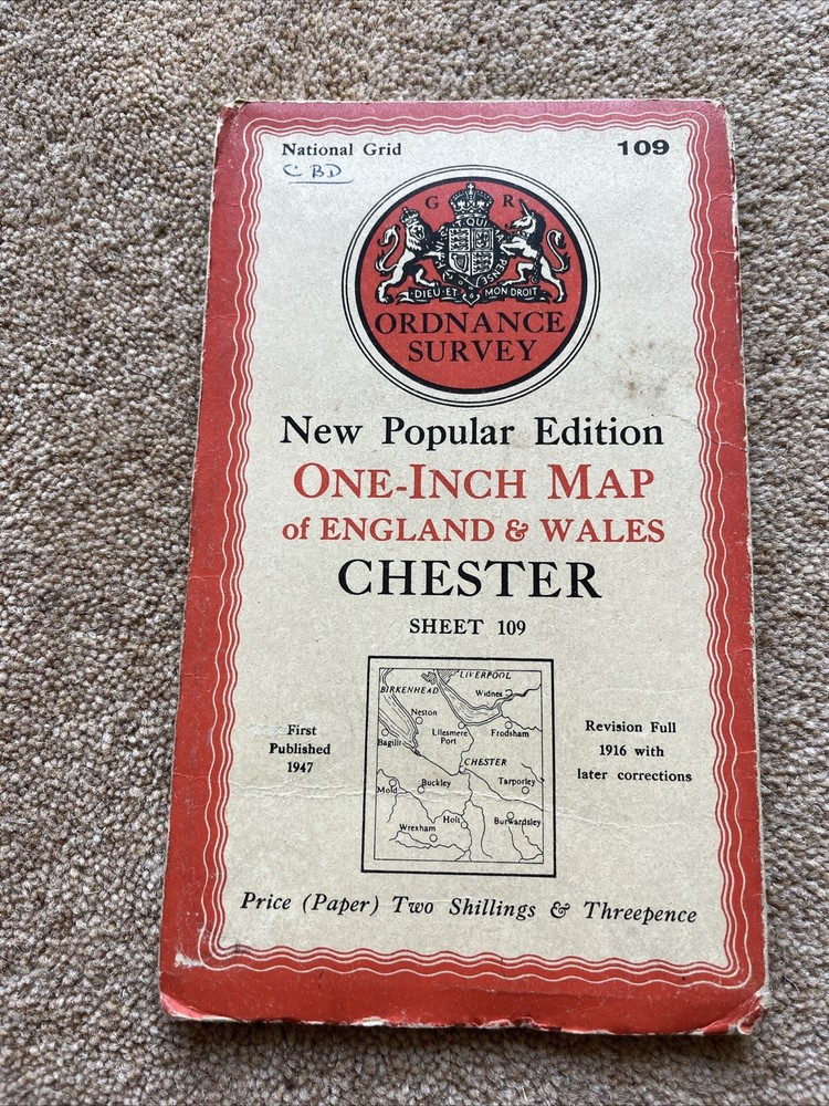 Vintage OS One Inch Map -Chester – Sheet 109 -1947 – Ordnance Survey