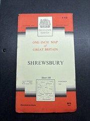 Vintage Ordnance Survey One Inch Map 7th series Cloth Mounted Shrewsbury 1965