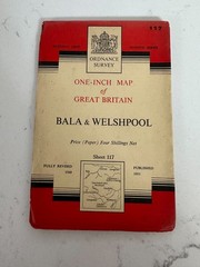 OS Ordnance Survey One Inch Paper Map, Bala & Welshpool, Sheet 117, 1953