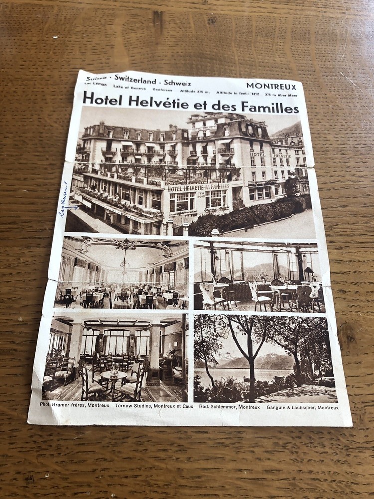 Rare Swiss Hotel Helvetie Et Des Families Advertisement Montreux Circa 1960