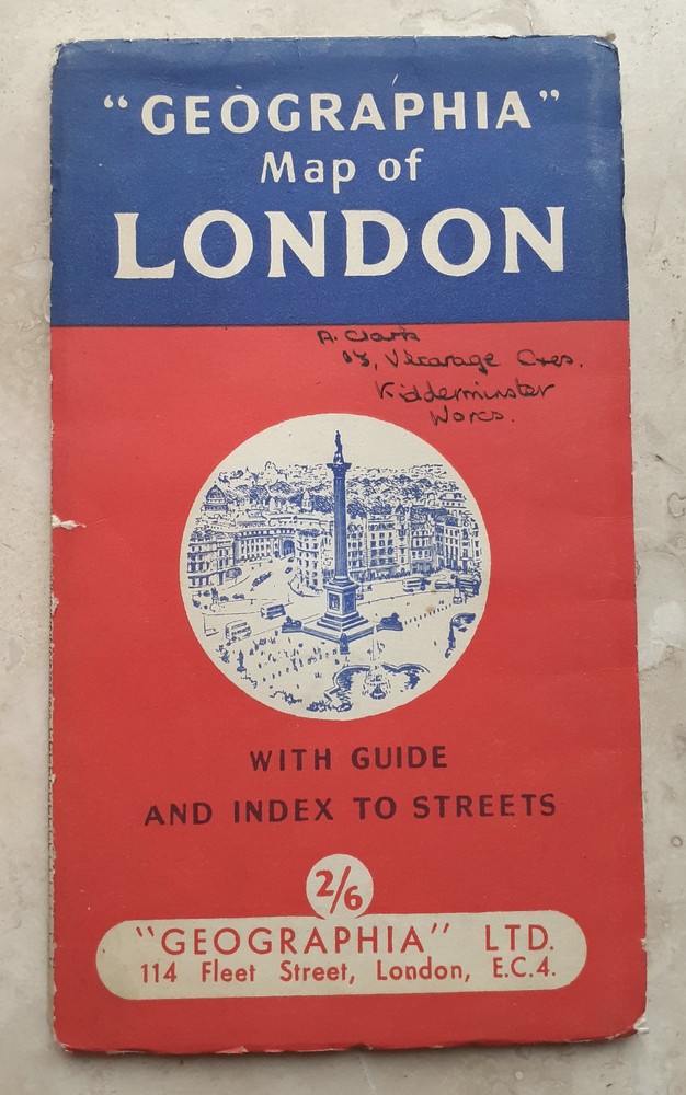 Vintage Geographia Map of LONDON 4.2 Inch to 1 Mile 1:15,000 1950s? Tube Bus Map