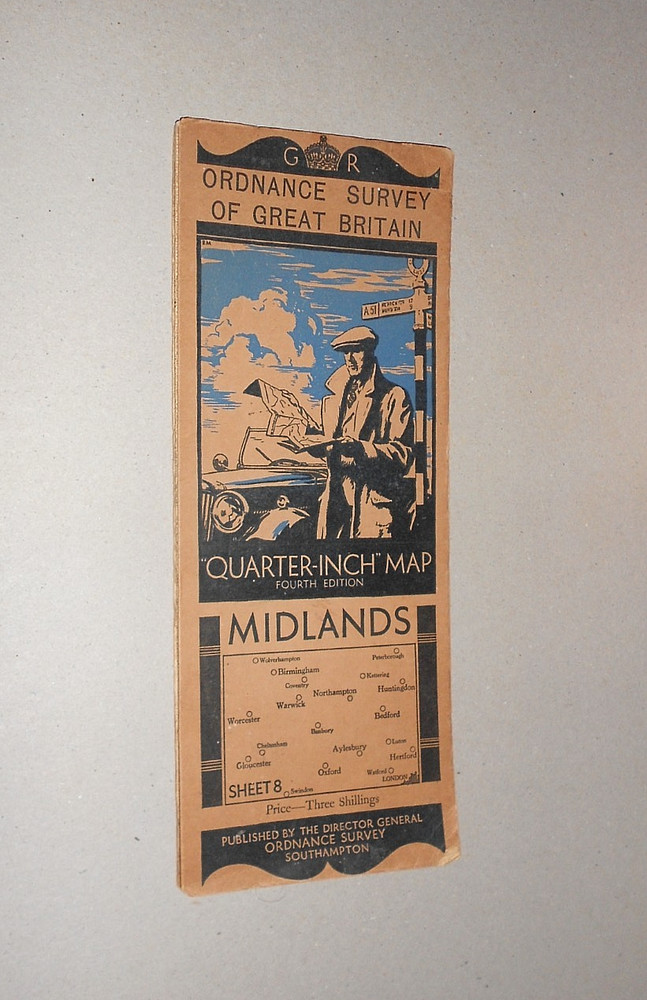 ORDNANCE SURVEY MAP. MIDLANDS. QUARTER-INCH MAP SHEET 8. 1935 4th EDITION