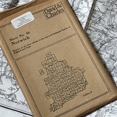 Vintage Map Sheet No 46 Norwich Norfolk Black & White Folded Reprint In Envelope