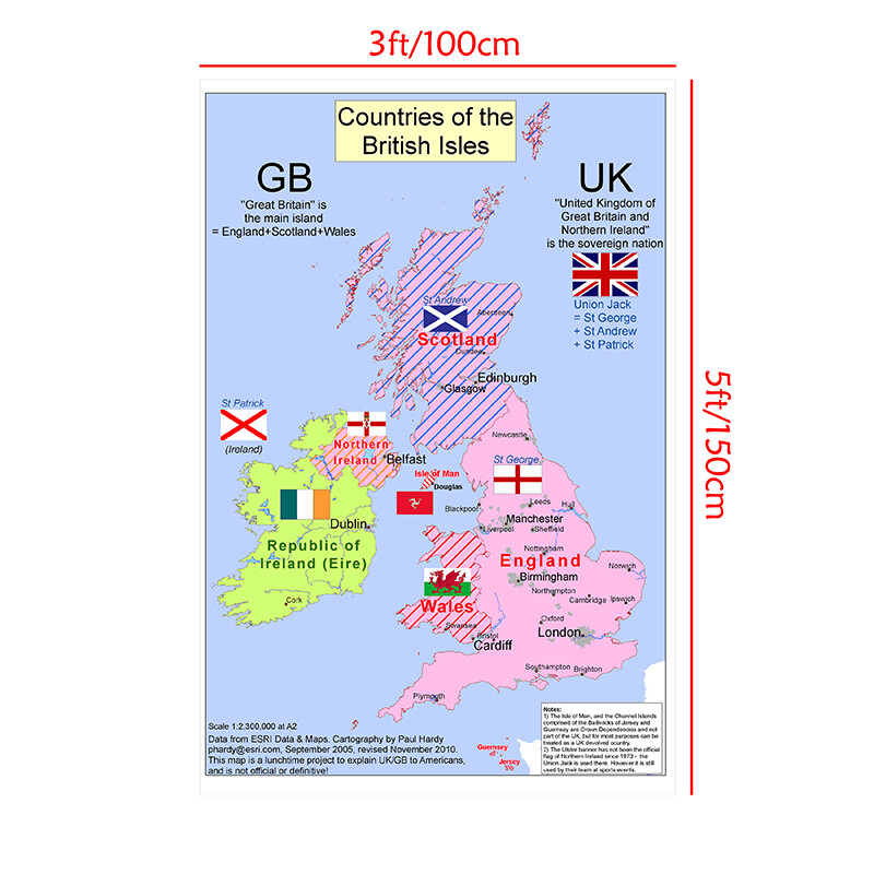 A1 A2 UK Map Great Britain Geographical Wall Poster Print Studio Decoration