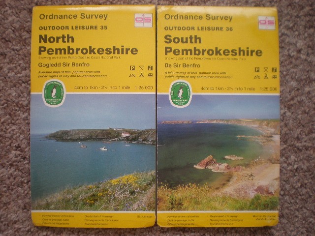 35 36 North South PEMBROKESHIRE PAIR OL OUTDOOR LEISURE ORDNANCE SURVEY MAPS OS