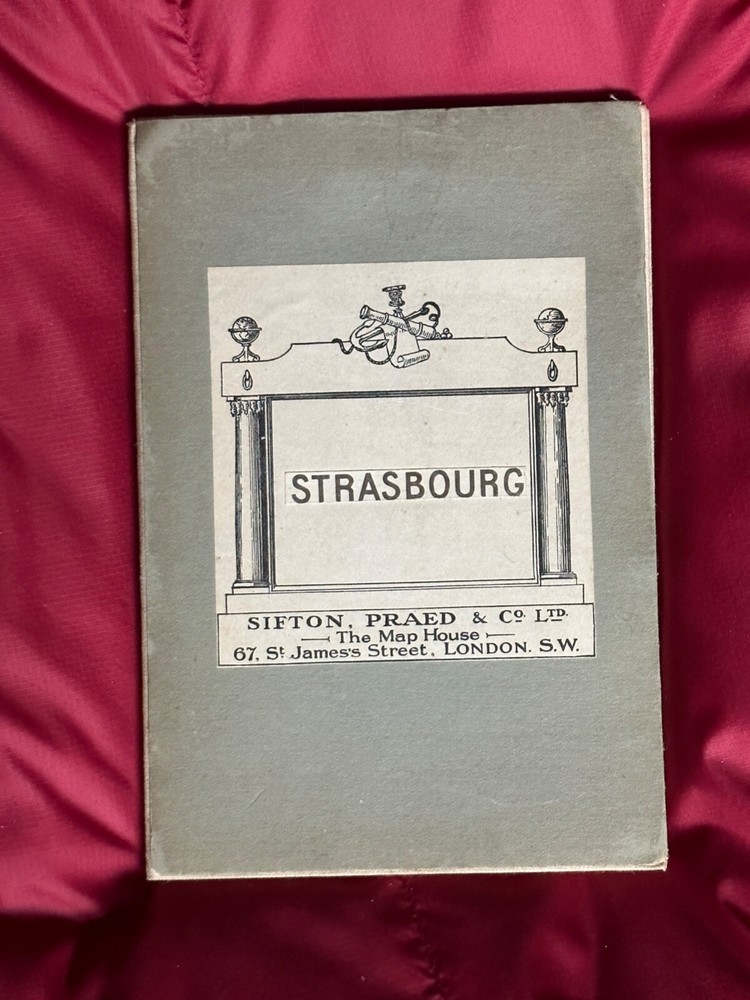 Vintage Map Cloth on card folding of Strasbourg & Area, Sifton Praed cover