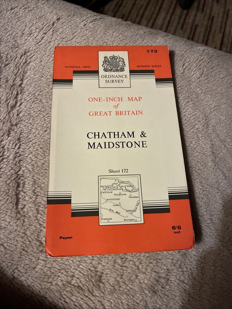 OS Map Chatham and Maidstone Sheet 172 Mounted on Cloth