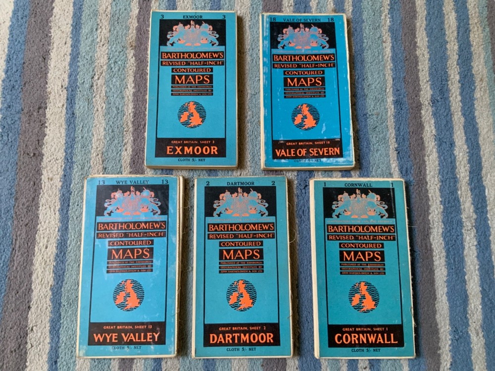 5 Bartholomew’s Linen backed Revised Half-inch Contoured Maps Vintage UK